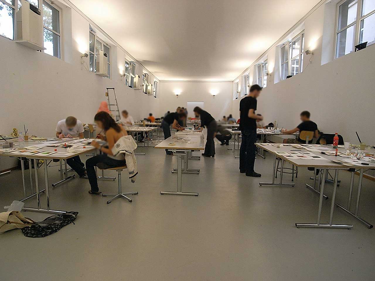 The course was delivered in a series of huge, clean white rooms, previously used as exhibition spaces within the Gewerbemuseum (trade museum) building. Summer Programme 2008.